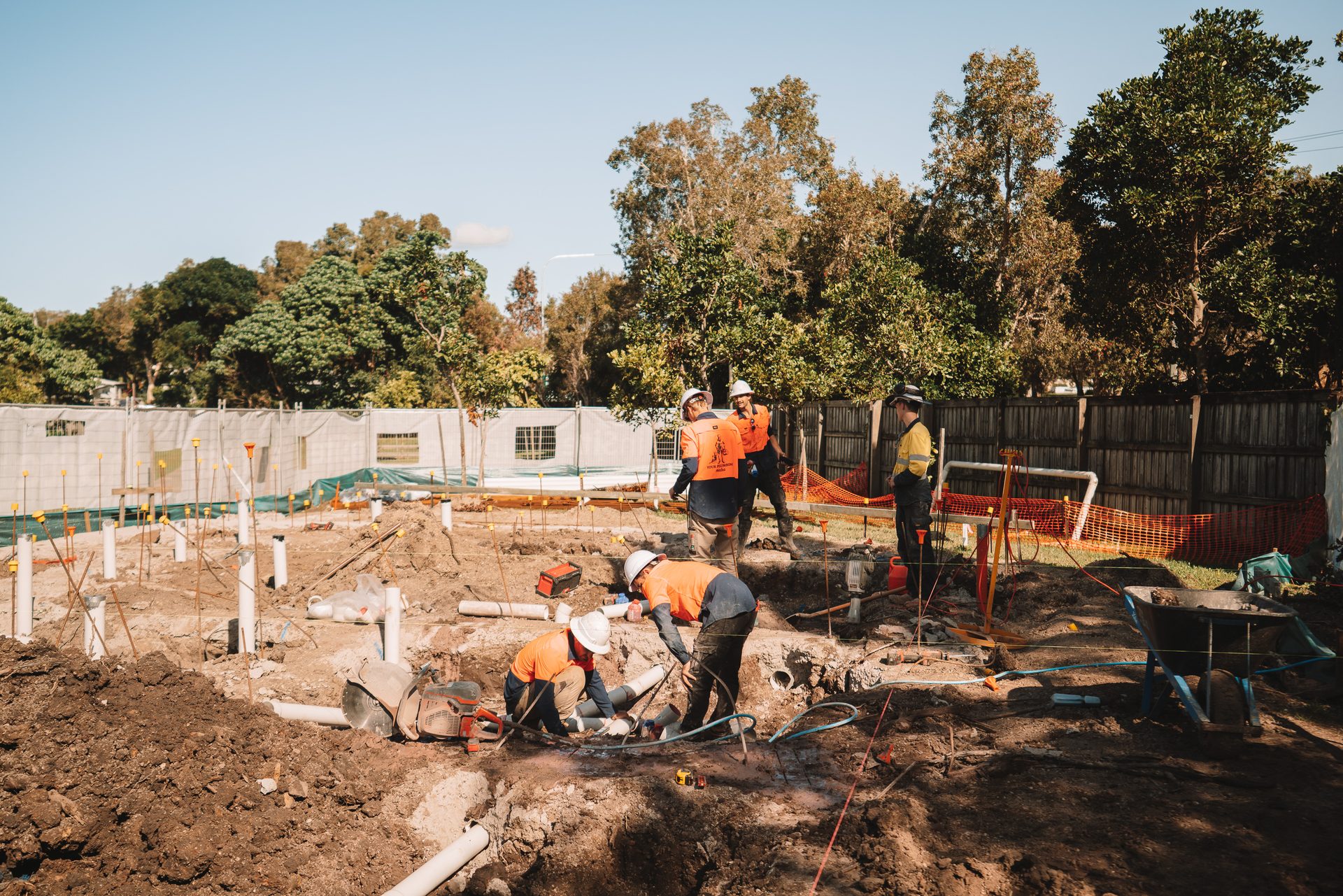 The crew running underground services on a new build